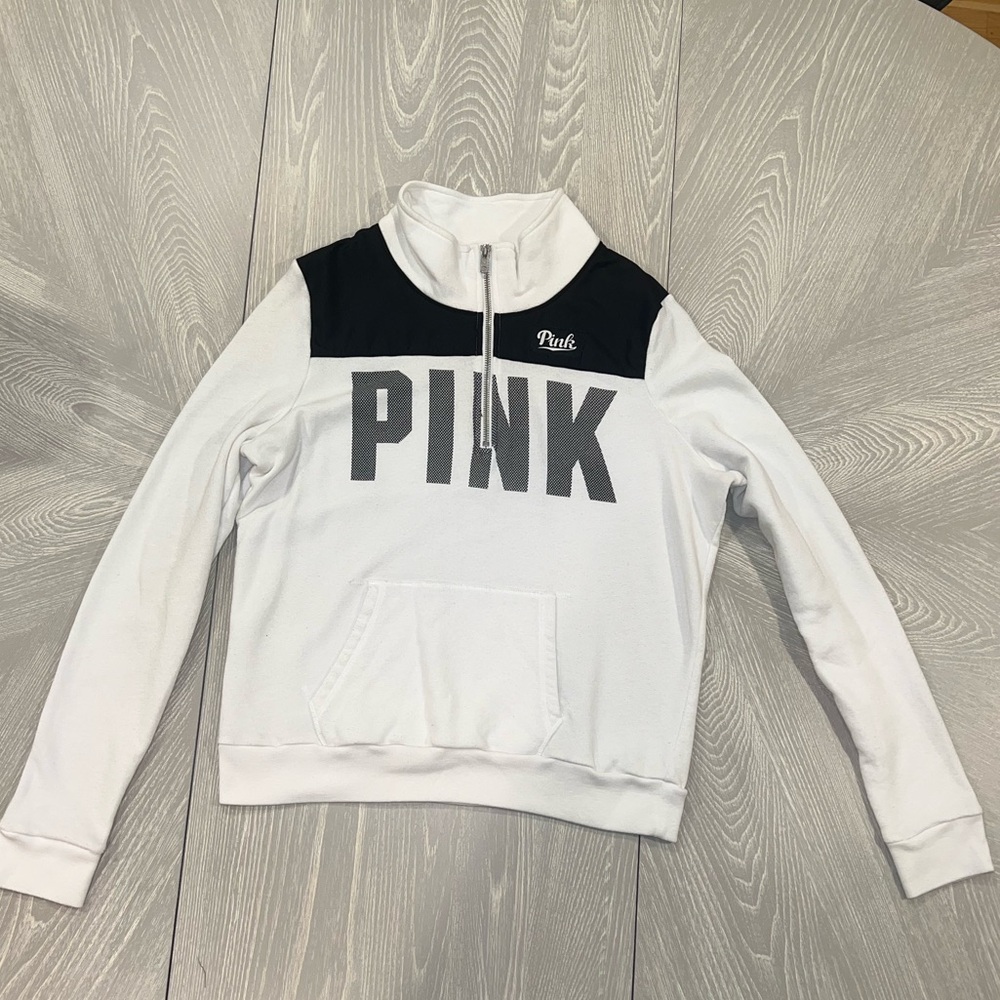 Pink White and Black Half-Zip Sweatshirt